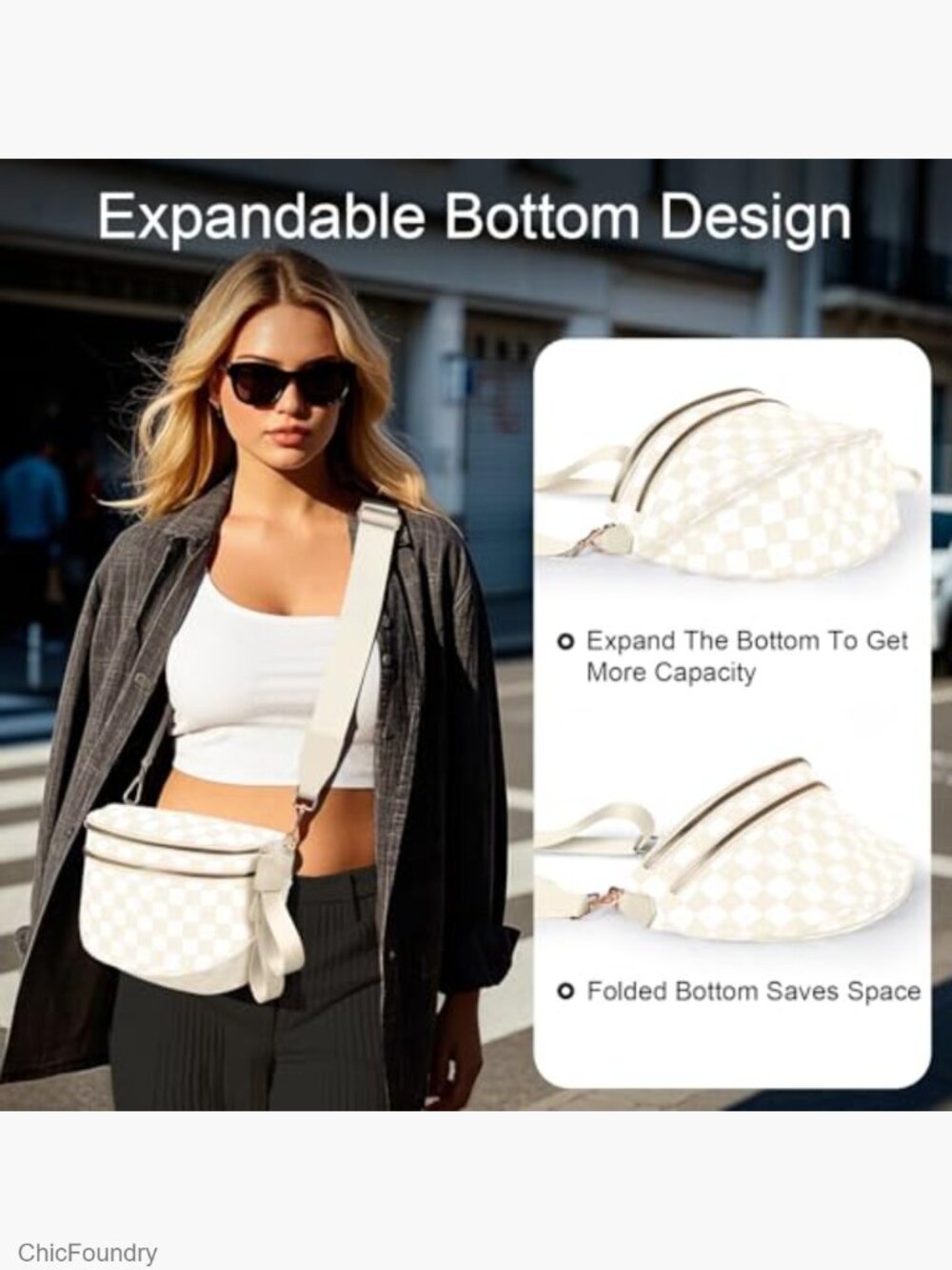 Large Nylon Crossbody Bag Fanny Pack Expandable Extra Strap - Picture 3 of 7